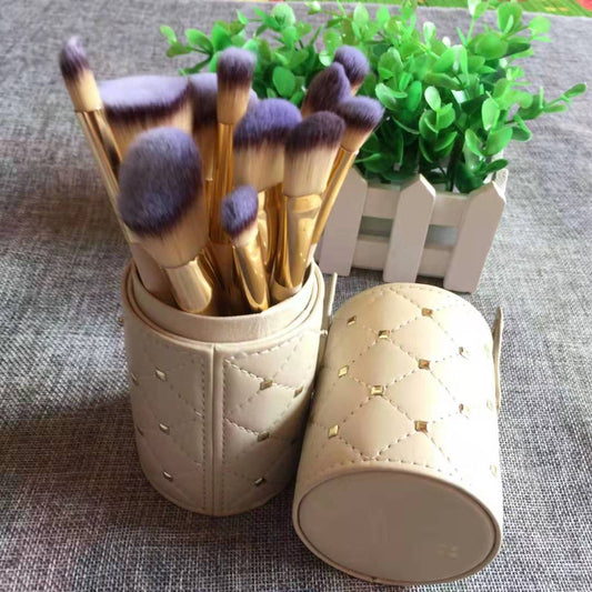 12 Barrel Makeup Brushes with storage