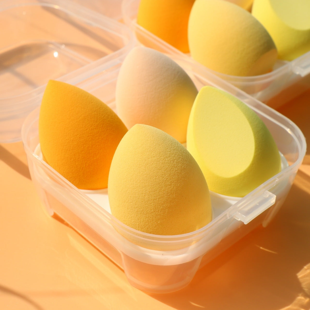 close up egg yolk makeup powder puffs