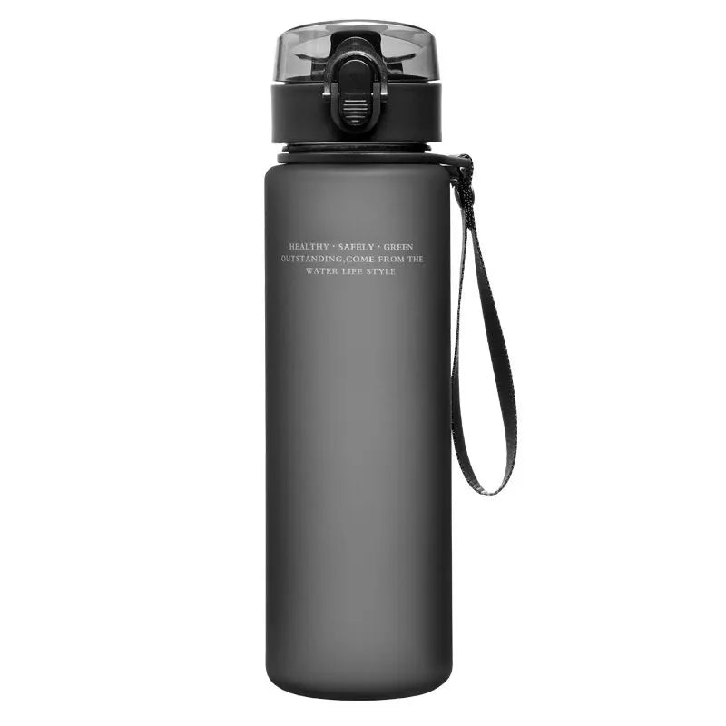 Display of reusable water bottle in gray color variant