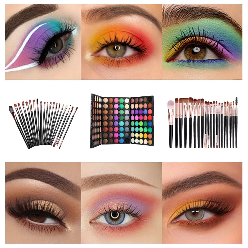 Model showcasing bold eye makeup using the 120 Colors Waterproof Eyeshadow Palette.