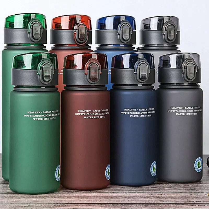 Cover image showing the different colors and sizes of the eco-friendly reusable water bottle