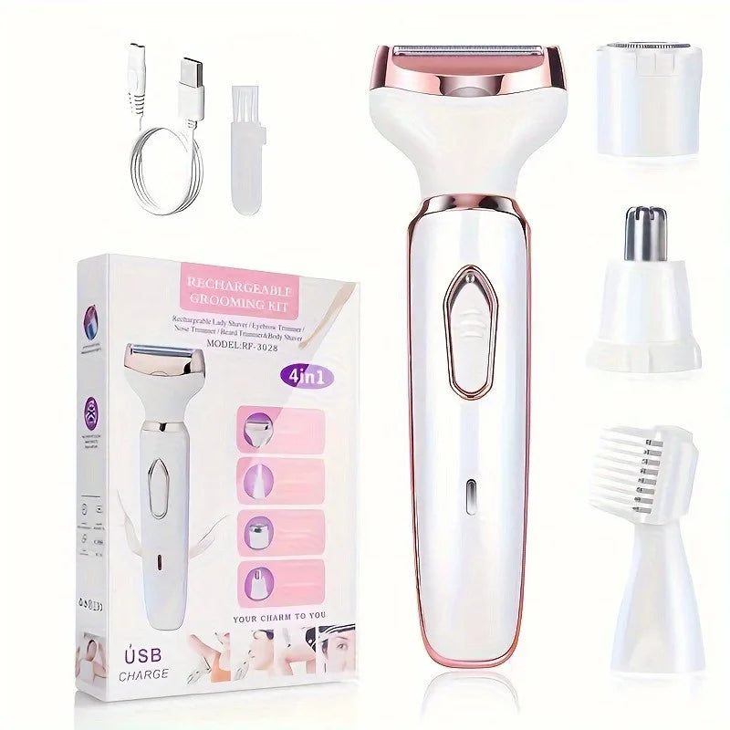 4-In-1 Electric Lady Shaver – Painless, Cordless Hair Removal & Grooming Essential