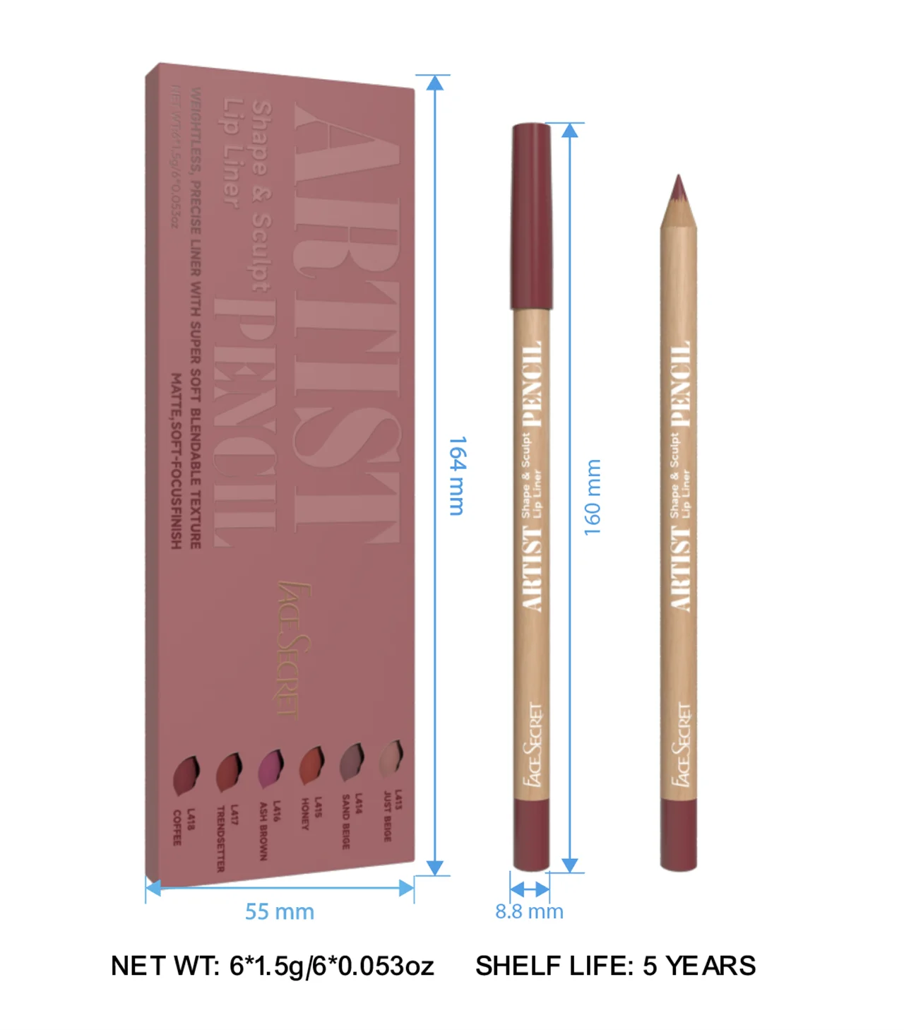 display of lip liner pencil and box dimensions